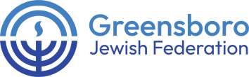 Logo of the Greensboro Jewish Federation featuring a stylized menorah with a flame, alongside the organization’s name in blue text—supported by Financial Planner Pinsker Wealth.